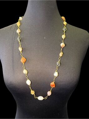 Gold-Tone Multicolor Bead Long Necklace - Women Jewelry